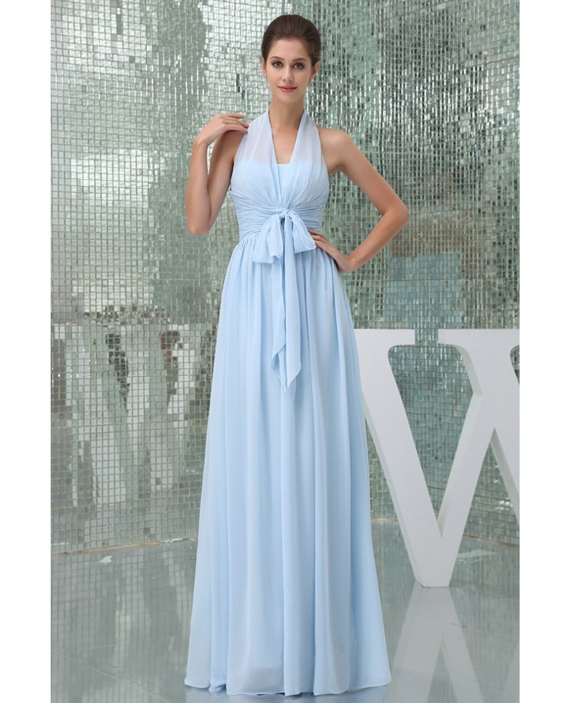 A-line Halter Floor-length Chiffon Bridesmaid Dress