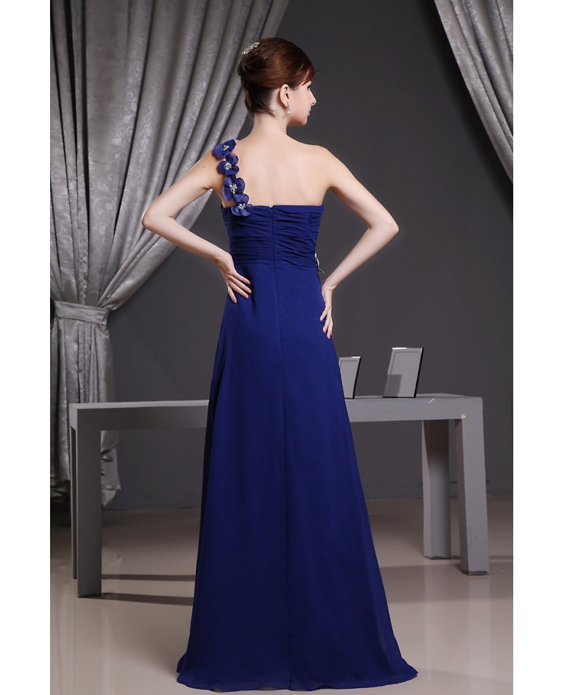 A-line One-shoulder Floor-length Chiffon Bridesmaid Dress - Click Image to Close