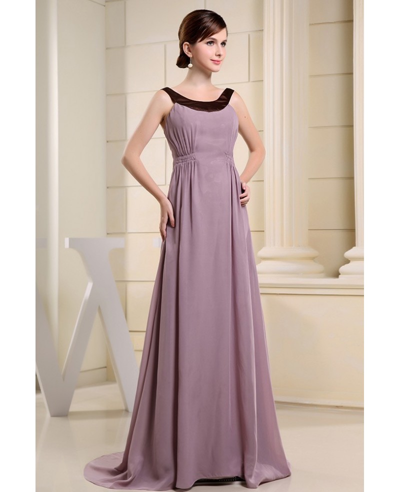 A-line Scoop Neck Sweep Train Chiffon Evening Dress