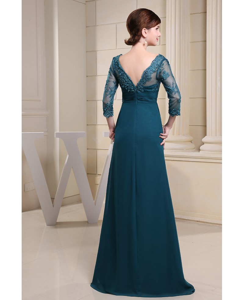 A-line V-Neck Floor-length Chiffon Lace Mother of the Bride Dress