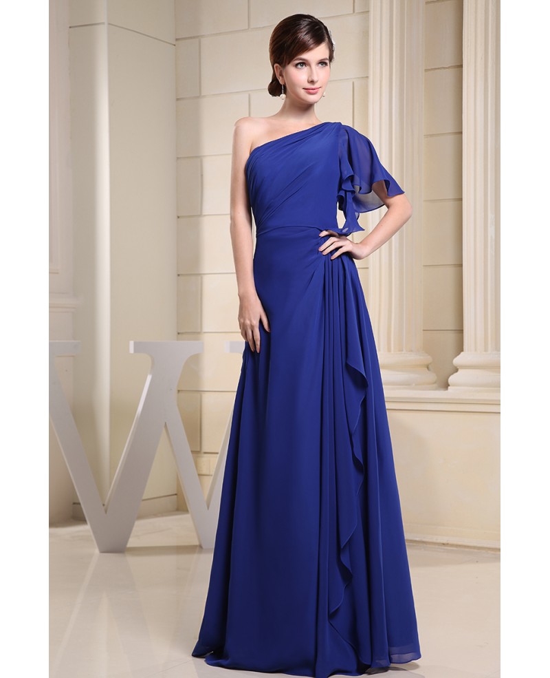 A-line One-shoulder Floor-length Chiffon Bridesmaid Dress - Click Image to Close