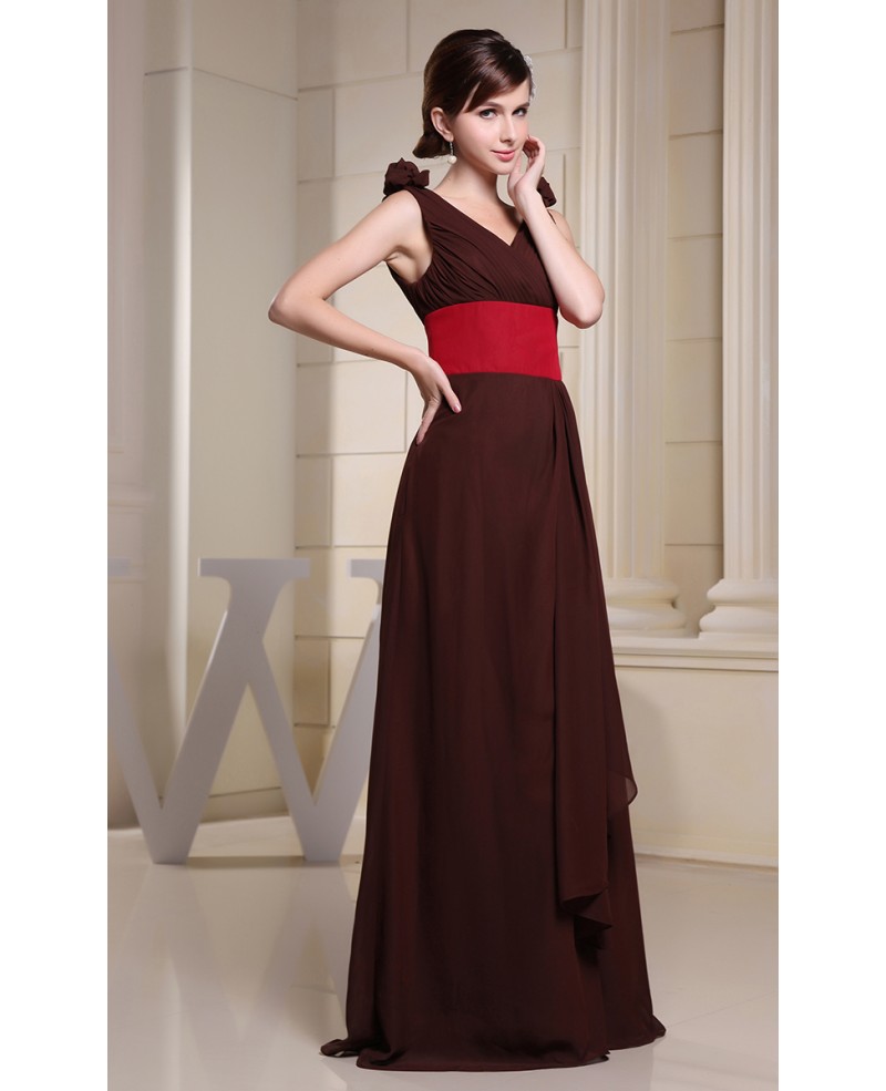 Empire V-neck Floor-length Chiffon Bridesmaid Dress