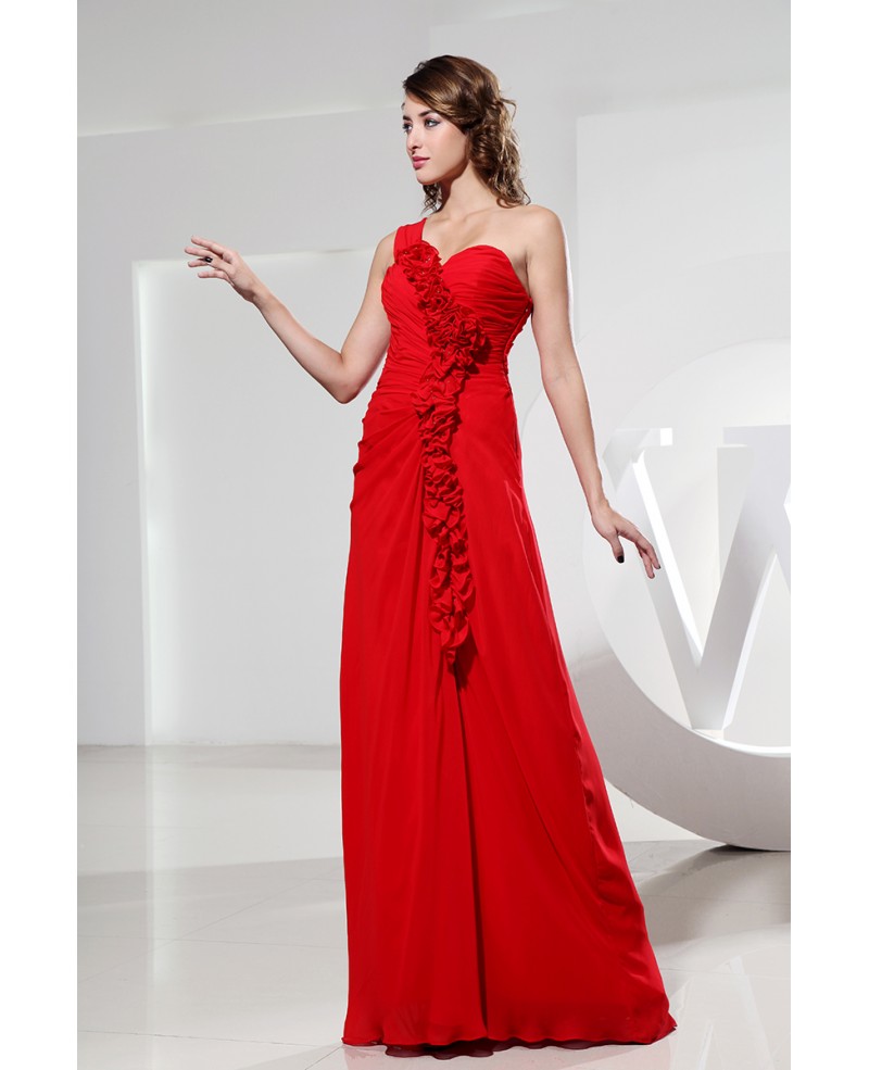 A-line One-shoulder Floor-length Chiffon Bridesmiad Dress - Click Image to Close