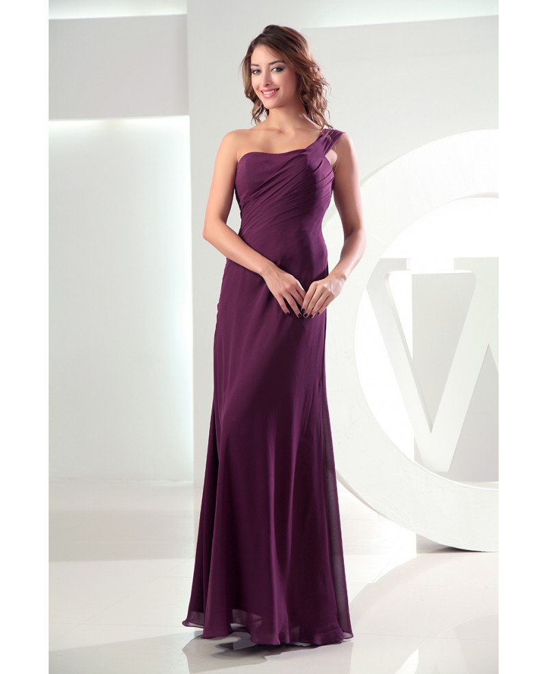 Sheath One-shoulder Floor-length Chiffon Bridesmaid Dress - Click Image to Close