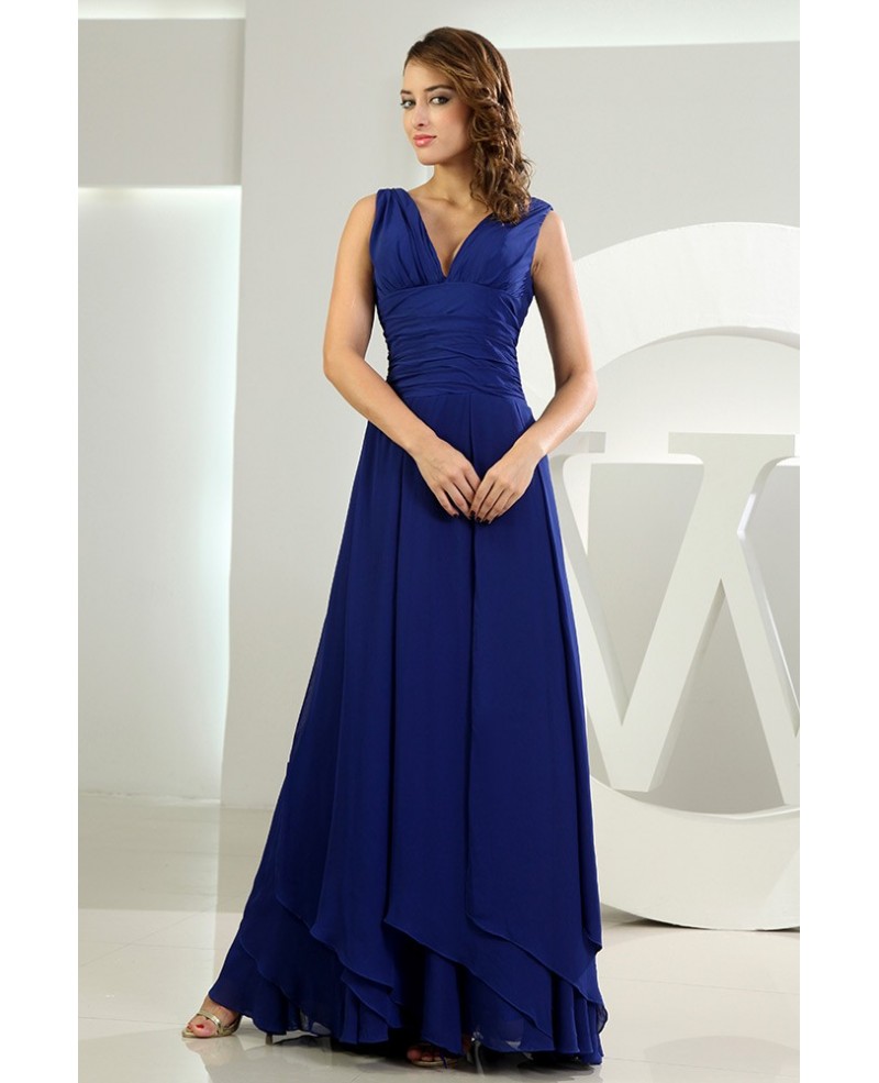 A-line V-neck Floor-length Chiffon Bridesmaid Dress - Click Image to Close