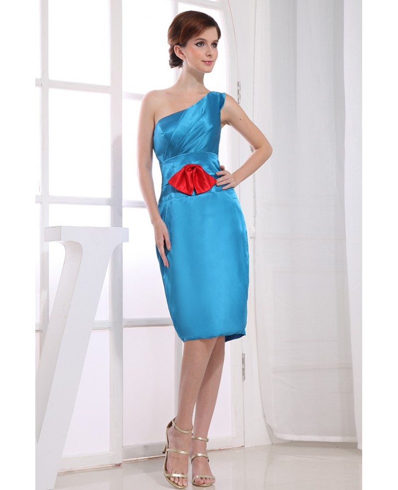 Sheath One-shoulder Knee-length Satin Dress