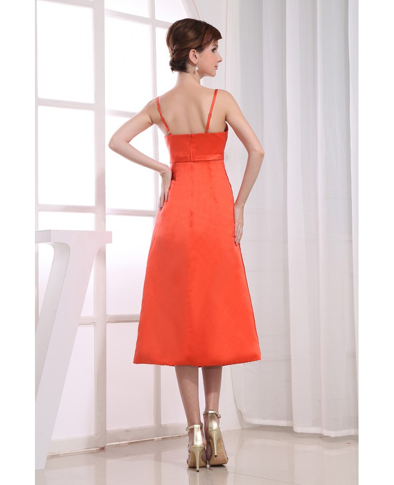 A-line Square Neckline Tea-length Satin Dress