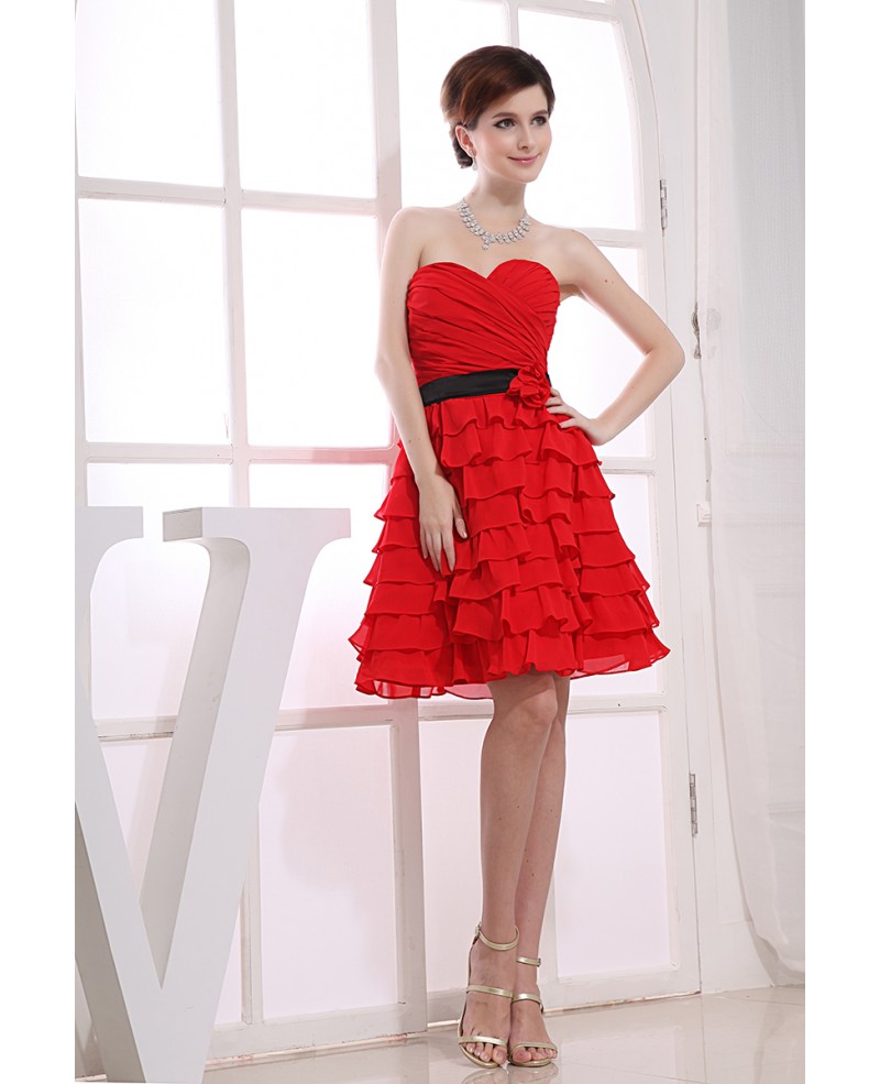 A-line Sweetheart Short Chiffon Bridesmaid Dress With Cascading Ruffle