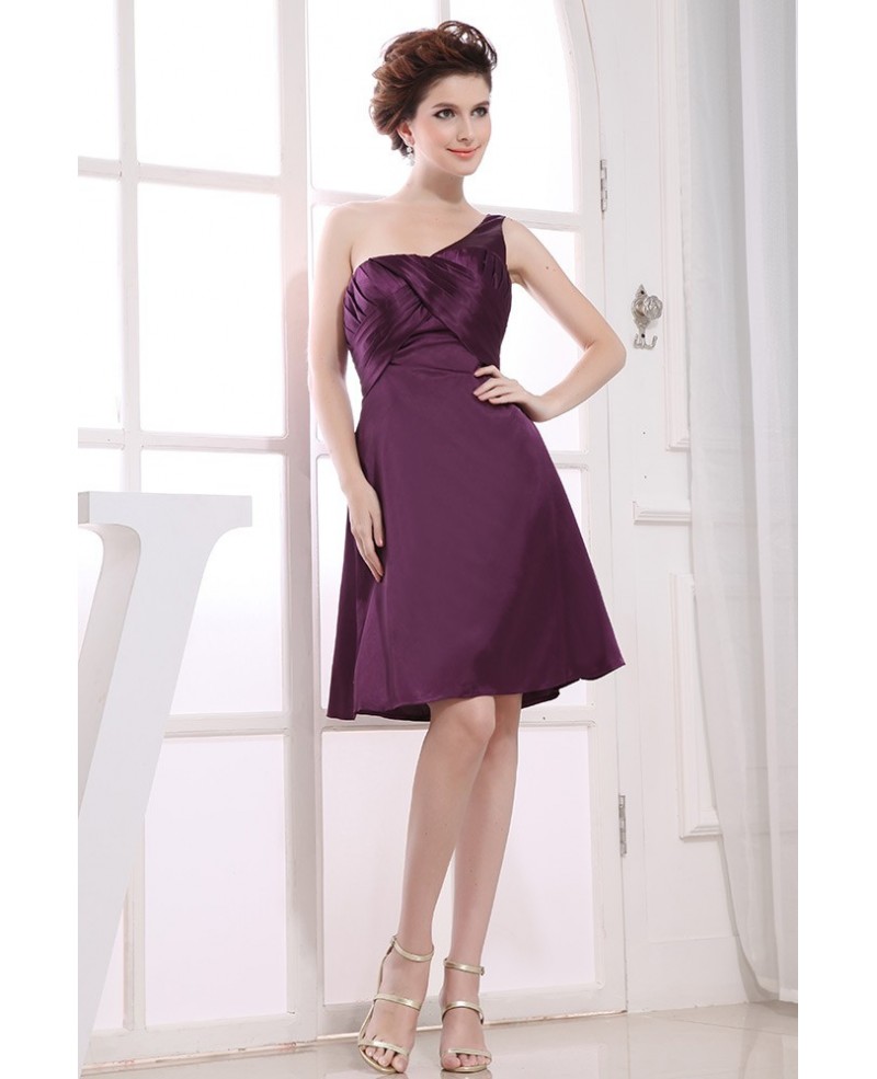 A-line One-shoulder Knee-length Satin Bridesmaid Dress - Click Image to Close