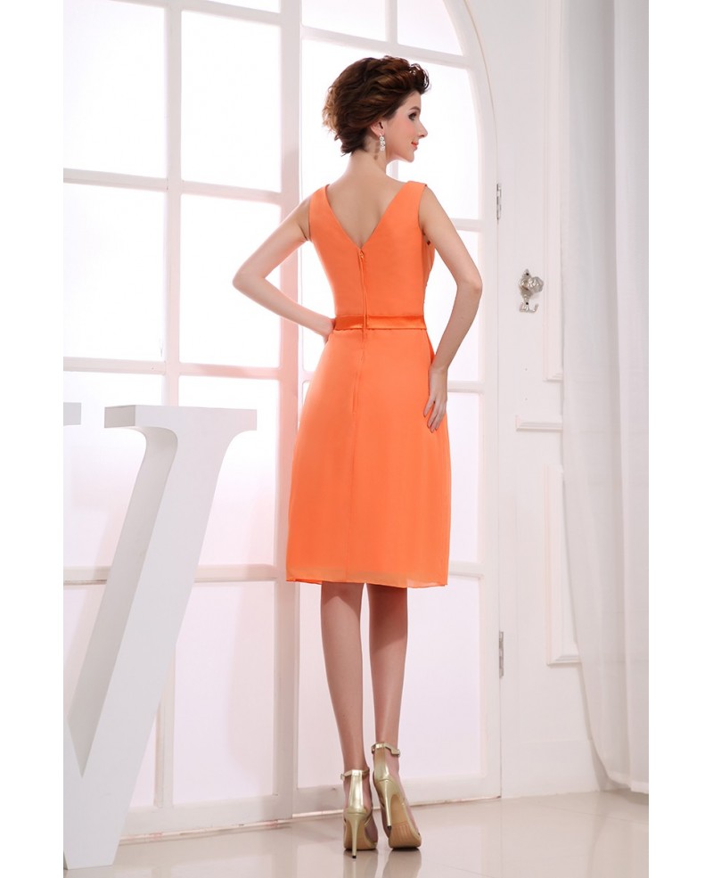 A-line V-neck Knee-length Chiffon Bridesmaid Dress - Click Image to Close