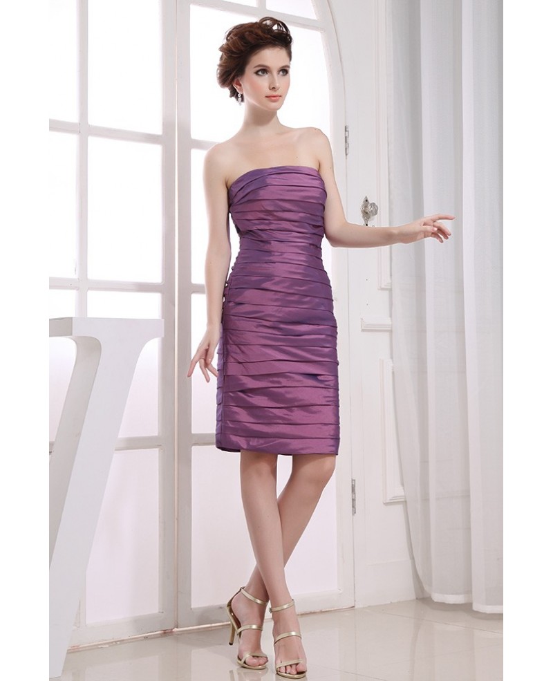 Sheath Strapless Knee-length Satin Cocktail Dress - Click Image to Close