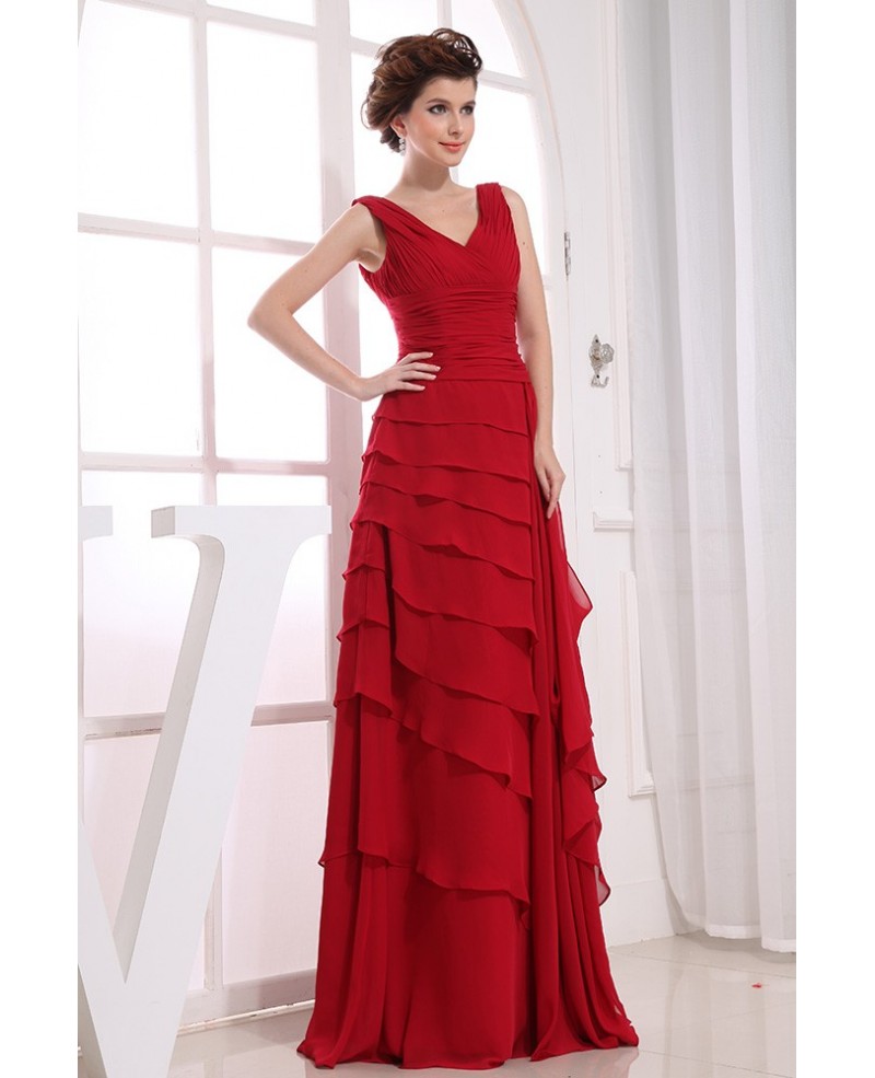 A-line V-neck Floor-length Chiffon Evening Dress - Click Image to Close