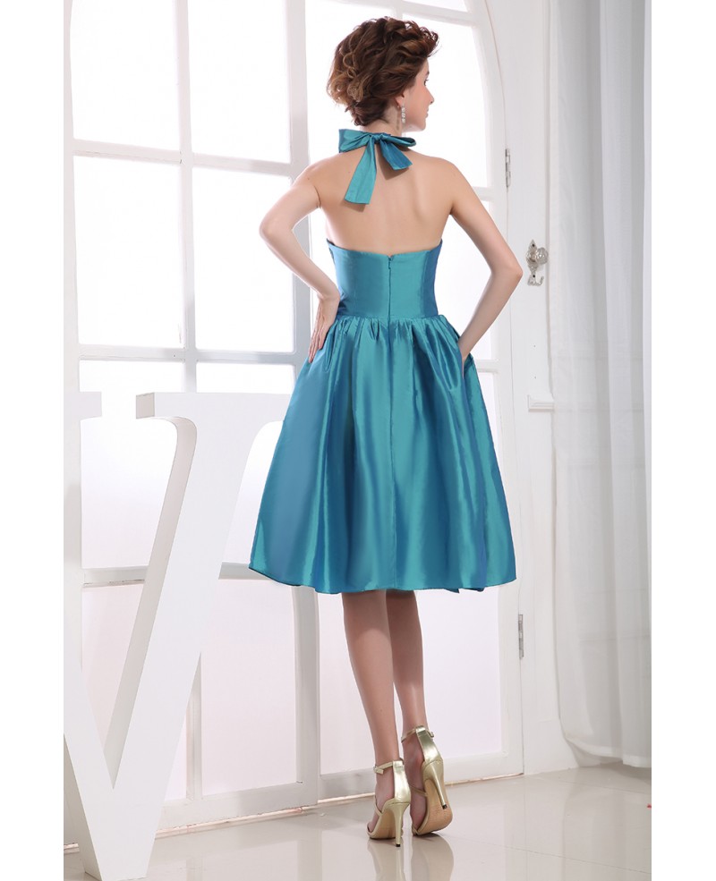 A-line Halter Knee-length Satin Bridesmaid Dress - Click Image to Close