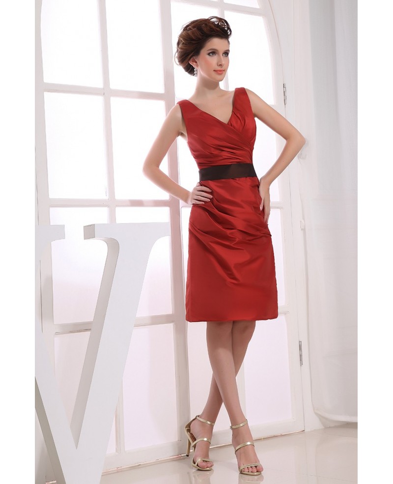 A-line V-neck Knee-length Satin Cocktail Dress