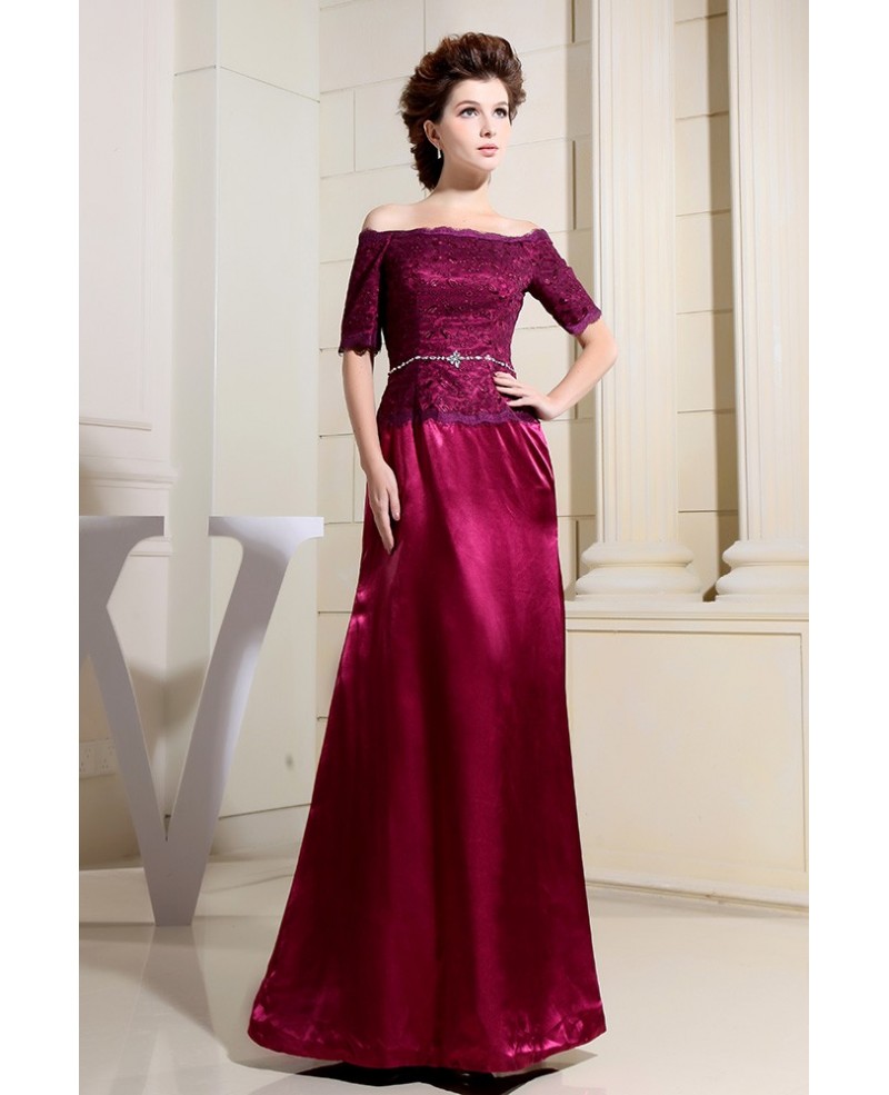 A-line Off-the-shoulder Floor-length Satin Lace Mother of the Bride Dress