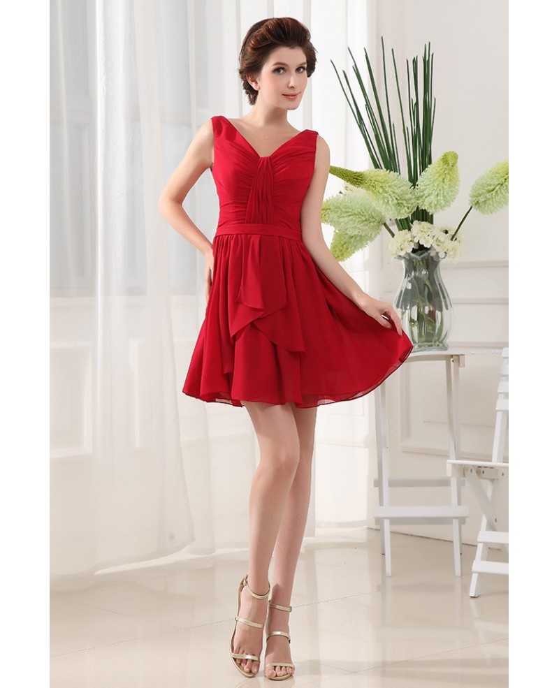 A-line V-neck Short Chiffon Bridesmaid Dress