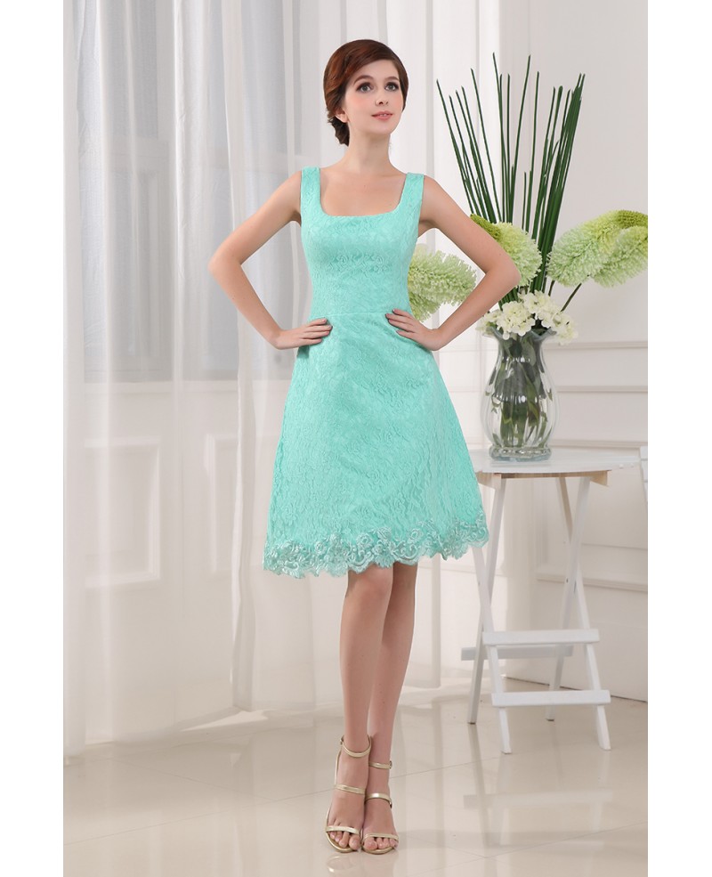 A-line Square Neckline Knee-length Lace Bridesmaid Dress