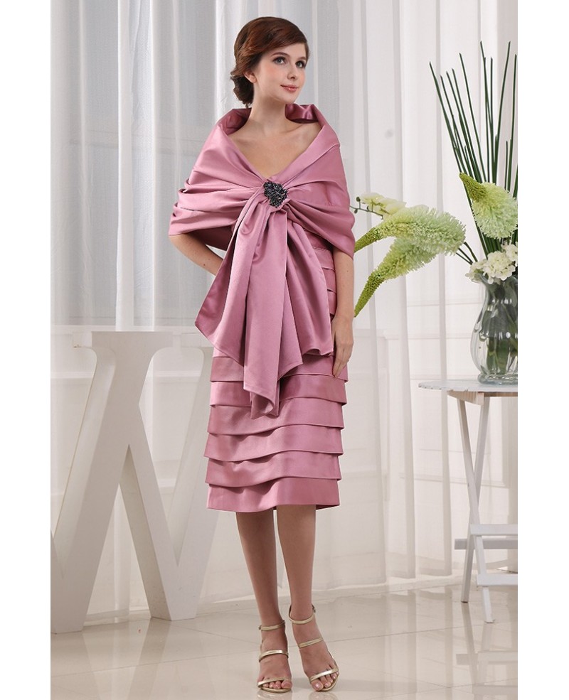 Sheath Sweetheart Knee-length Satin Mother of the Bride Dress - Click Image to Close