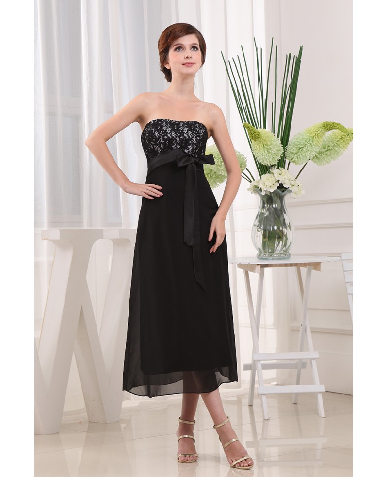 A-line Strapless Ankle-length Chiffon Lace Bridesmaid Dress