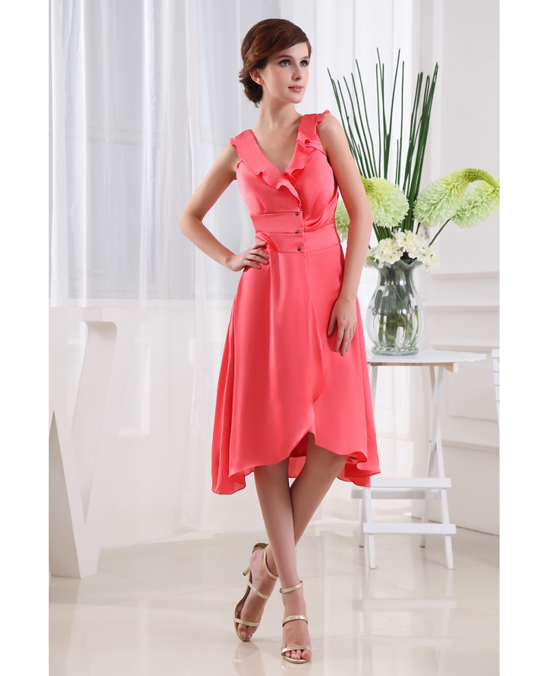 A-line V-neck Asymmetrical Chiffon Dress