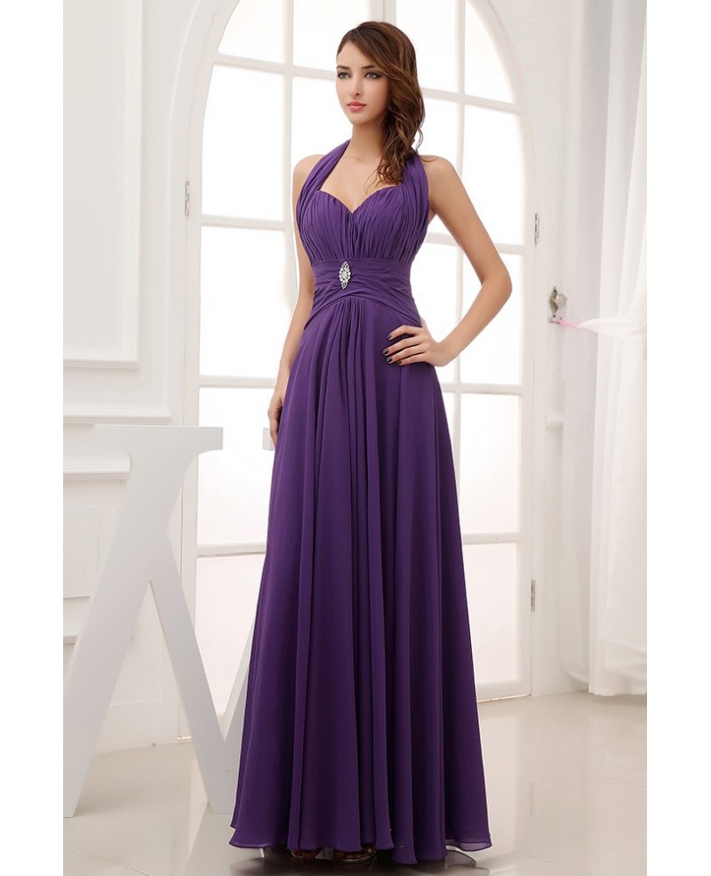 A-line Halter Floor-length Chiffon Bridesmaid Dress