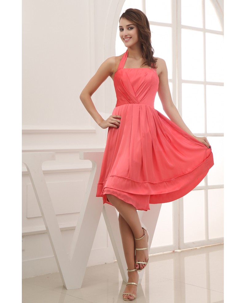 A-line Halter Knee-length Chiffon Bridesmaid Dress