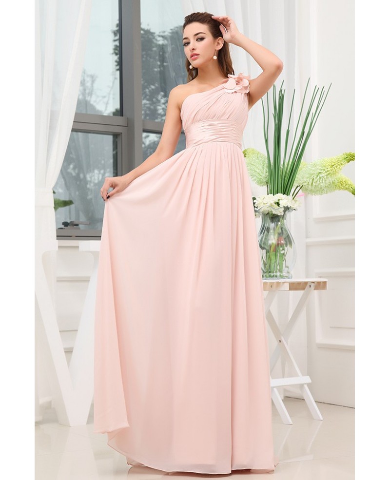 A-line One-shoulder Floor-length Chiffon Bridesmaid Dress