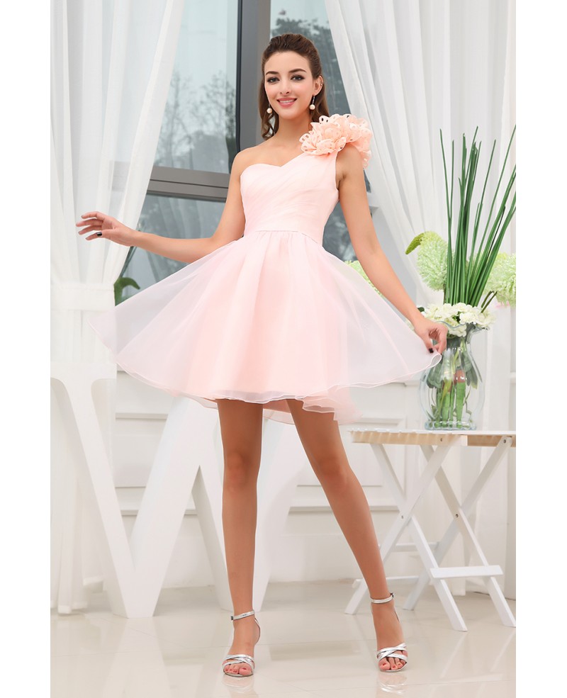 A-line One-shoulder Short Organza Homecoming Dress With Flowers - Click Image to Close