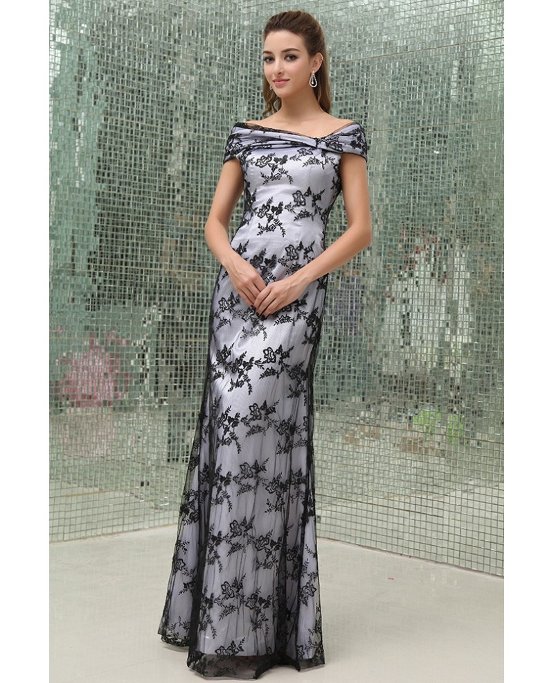 Sheath Off-the-shoulder Floor-length Lace Mother of the Bride Dress - Click Image to Close