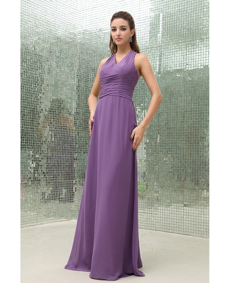 A-line Halter Floor-length Chiffon Bridesmaid Dress