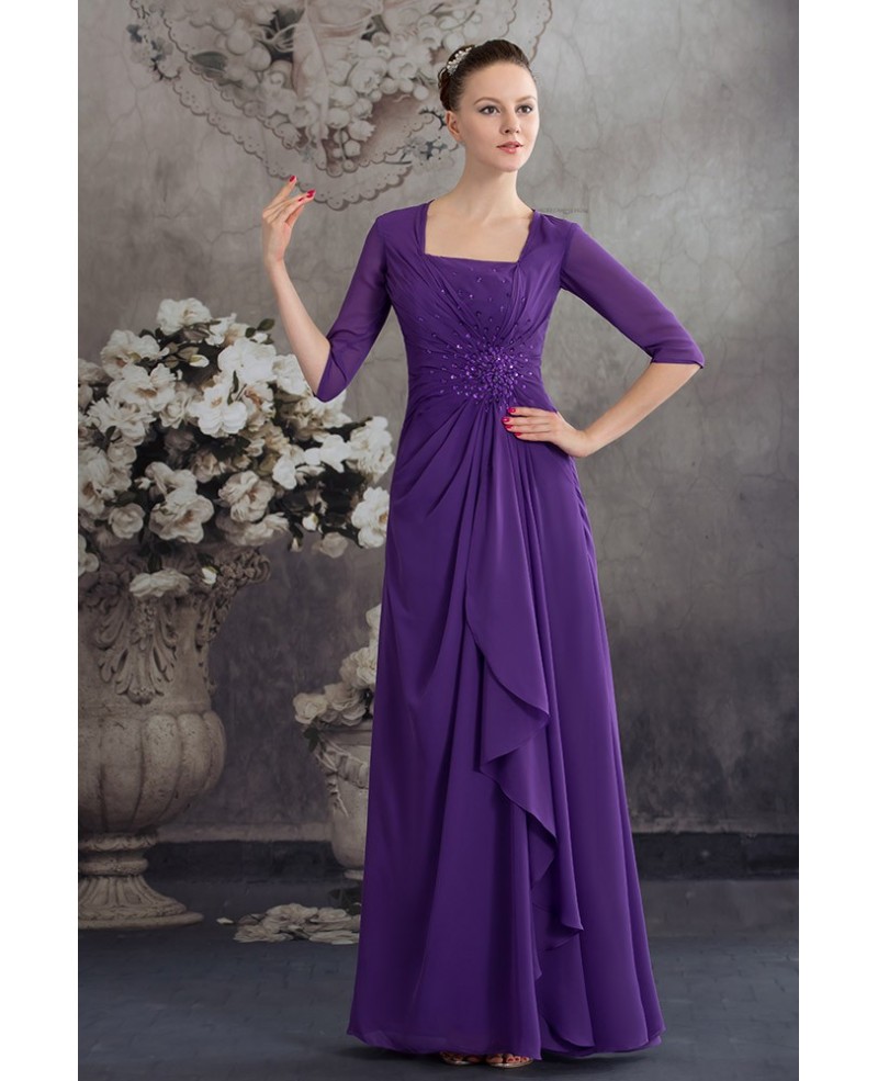 A-line Square Neckline Floor-length Chiffon Mother of the Bride Dress - Click Image to Close