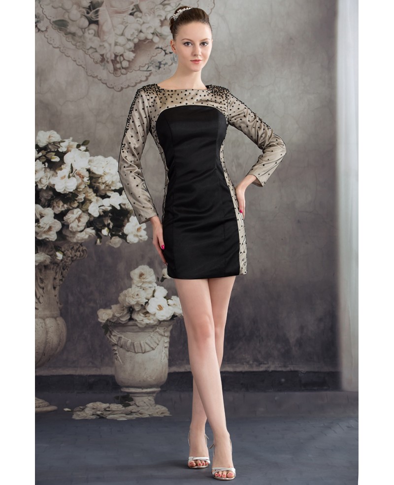 Sheath High Neck Satin Dress With Beading