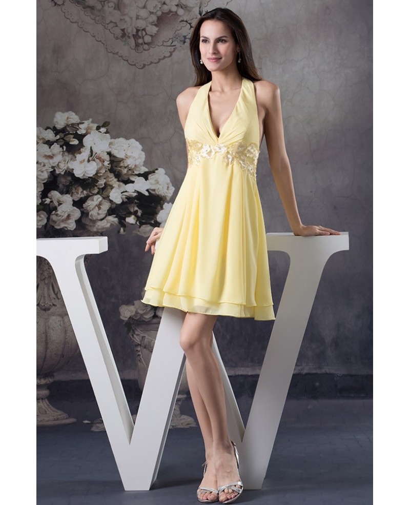 A-line Halter Short Chiffon Bridesmaid Dress - Click Image to Close