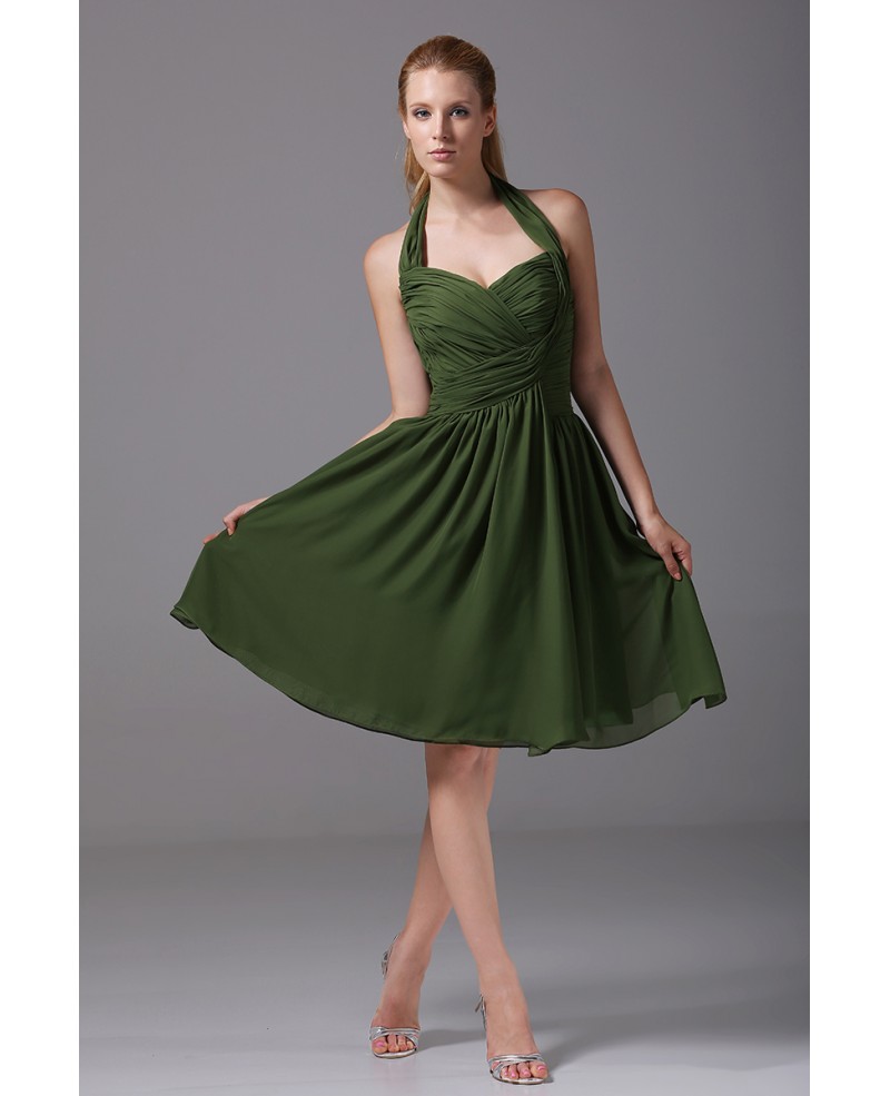 A-line Halter Knee-length Chiffon Bridesmaid Dress - Click Image to Close