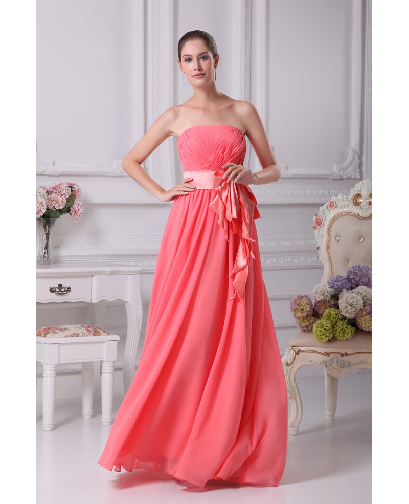 A-line Strapless Floor-length Chiffon Bridesmaid Dress