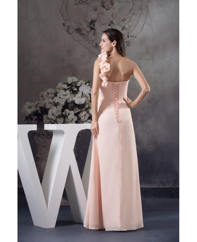 A-line One-shoulder Floor-length Chiffon Bridesmaid Dress - Click Image to Close