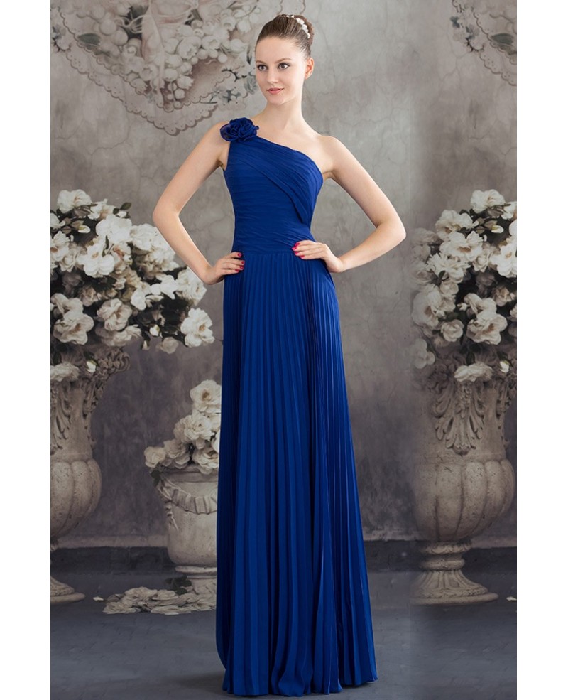 A-line One-shoulder Floor-length Chiffon Bridesmaid Dress - Click Image to Close