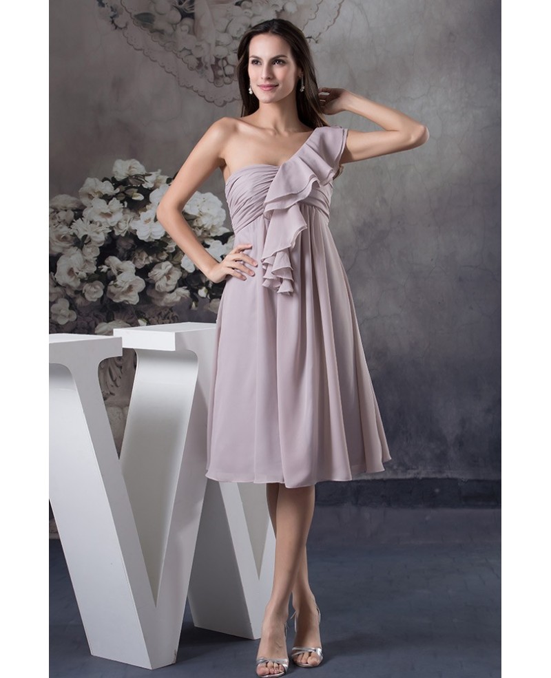 A-line One-shoulder Knee-length Chiffon Bridesmaid Dress - Click Image to Close
