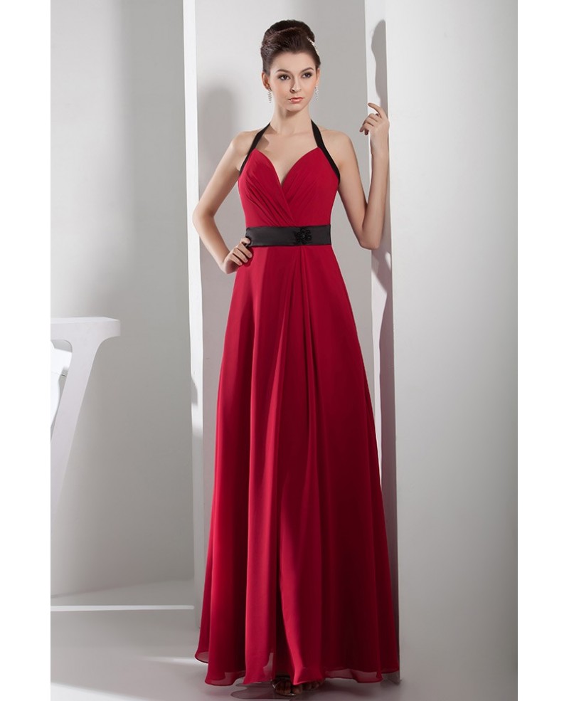 A-line Halter Floor-length Chiffon Bridesmaid Dress - Click Image to Close