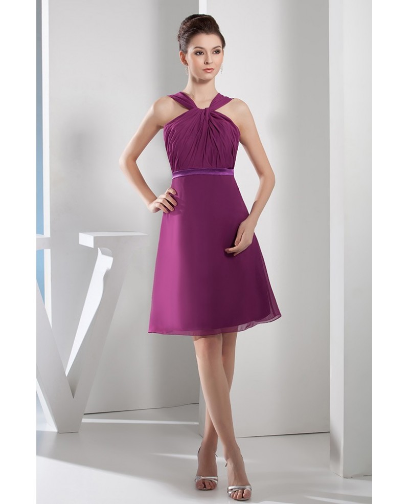 A-line Halter Knee-length Chiffon Bridesmaid Dress