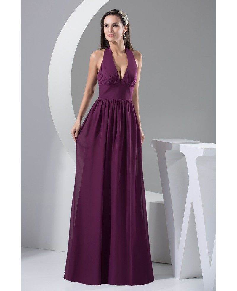 A-line Halter Floor-length Chiffon Bridesmaid Dress - Click Image to Close
