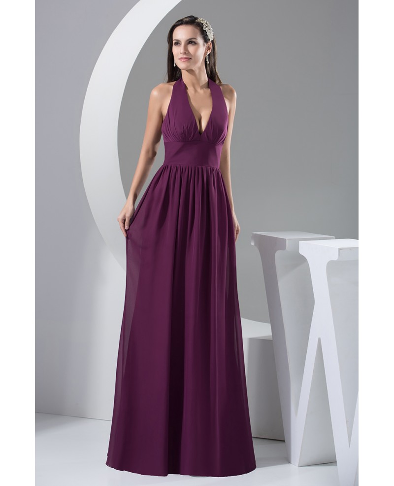 A-line Halter Floor-length Chiffon Bridesmaid Dress