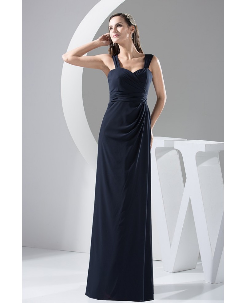 Dark Navy Sheath Sweetheart Long Chiffon Evening Dress - Click Image to Close