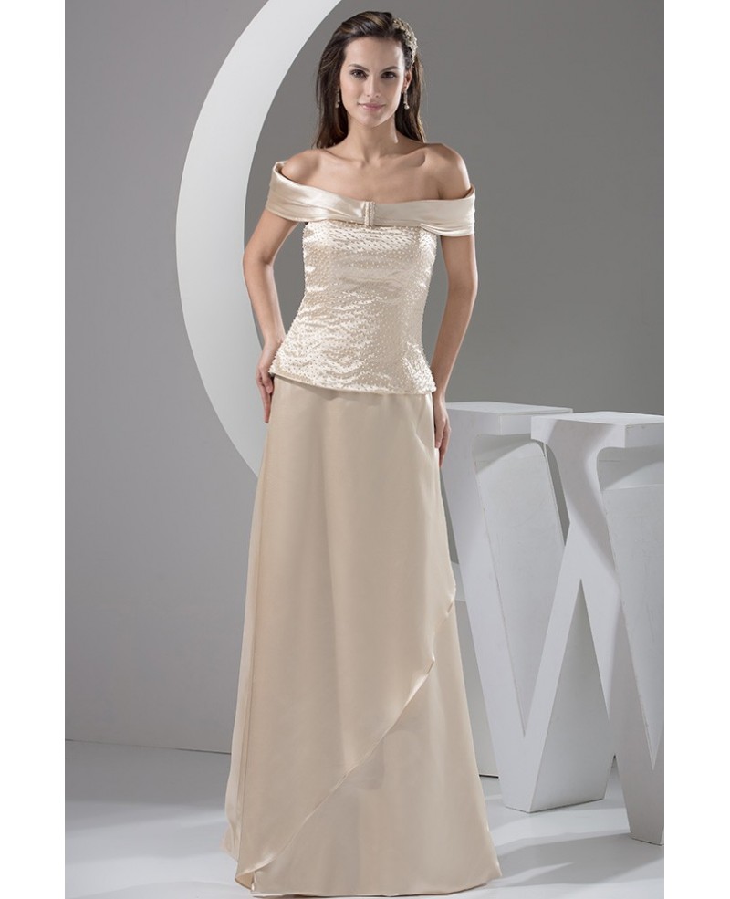 A-line Off-the-shoulder Floor-length Satin Mother of the Bride Dress