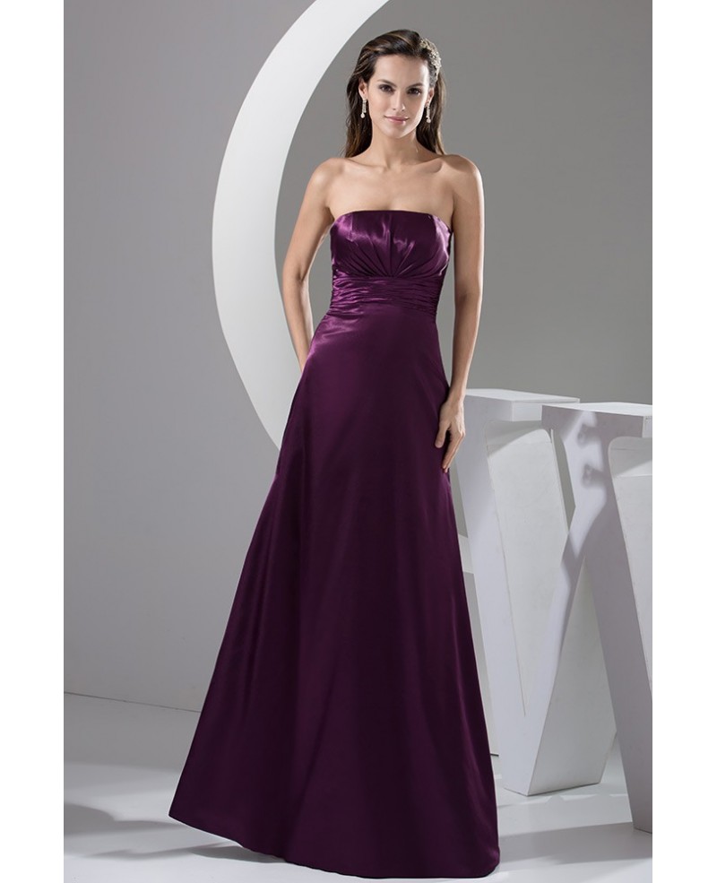 Purple Strapless Floor-length Satin Bridesmaid Dress