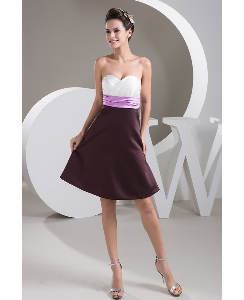 White and Brown Color Block A-line Sweetheart Short Satin Homecoming Dress - Click Image to Close