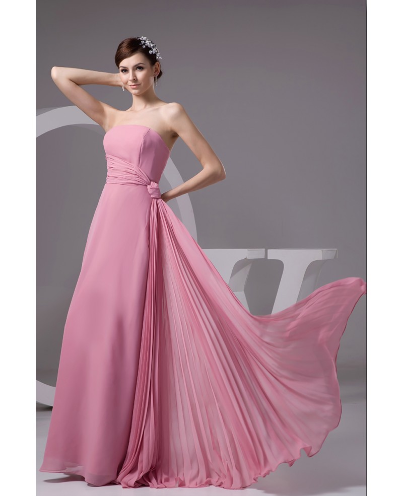 A-line Strapless Floor-length Chiffon Bridesmaid Dress