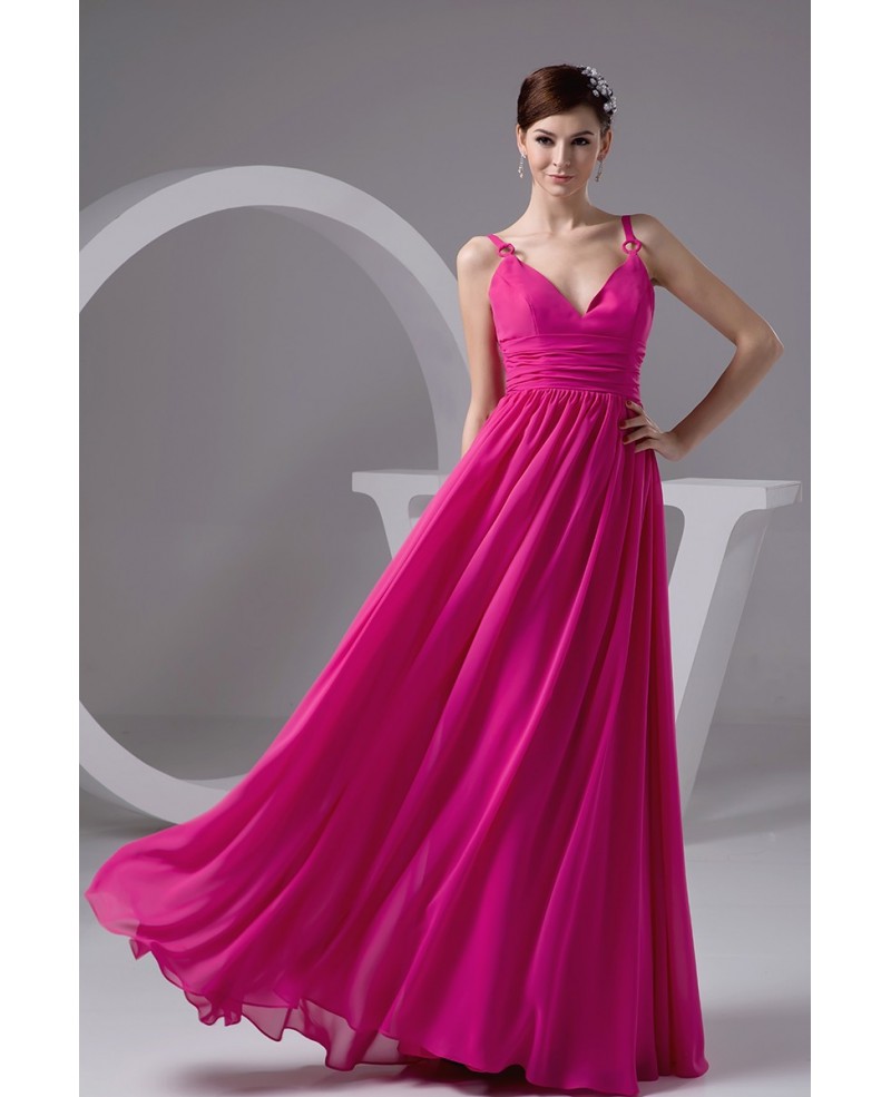 A-line V-neck Floor-length Chiffon Bridesmaid Dress - Click Image to Close