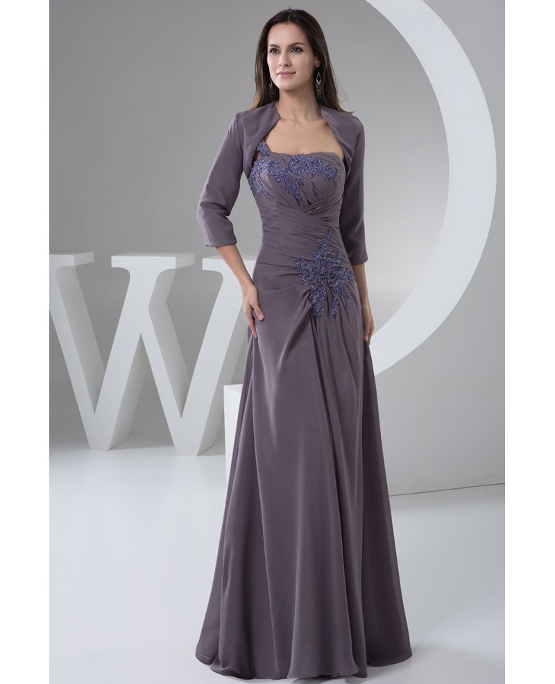 A-line One-shoulder Floor-length Chiffon Mother of the Bride Dress - Click Image to Close