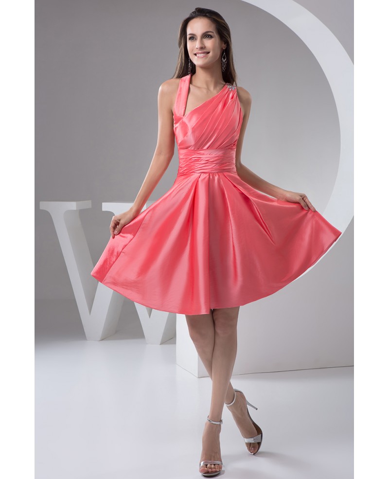 A-line One-shoulder Short Satin Bridesmaid Dress